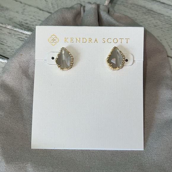 Kendra Scott Tessa Gold Slate Cats Eye Stud Earrings - Picture 3 of 4